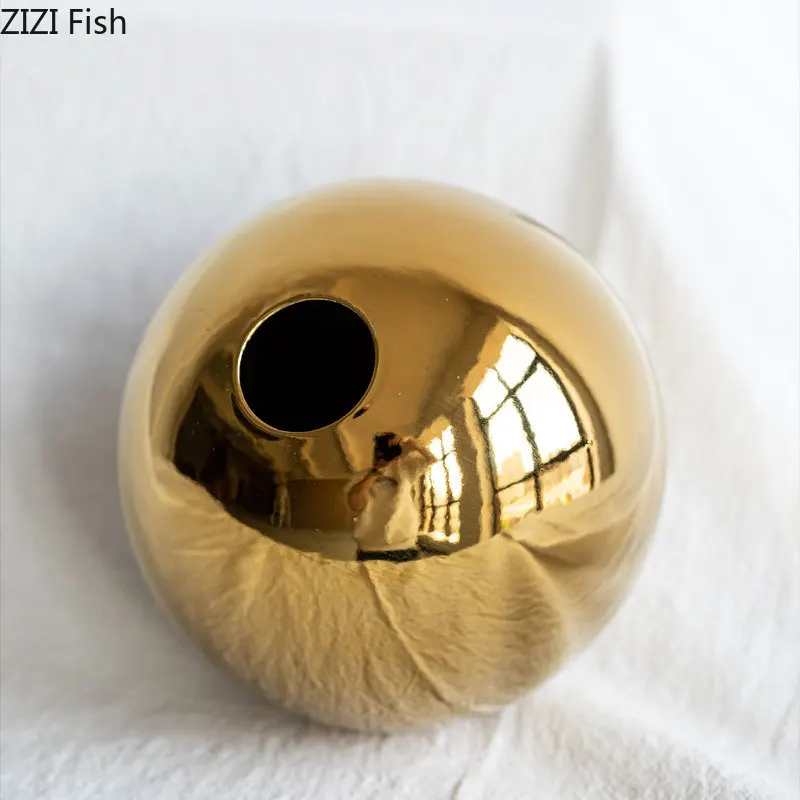 Plating Golden Ball Ceramic Vase Home Decoration Ornaments Crafts  Flower Pot Art Hydroponic Vases Home Decoration Ornament Gift 3