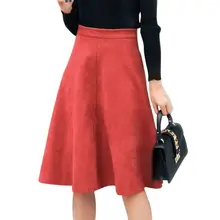 Женские юбки, теплые, замшевые, бархатные, миди, для осени и зимы,, Женская Корейская высокая талия, плиссированные, элегантные, Saias