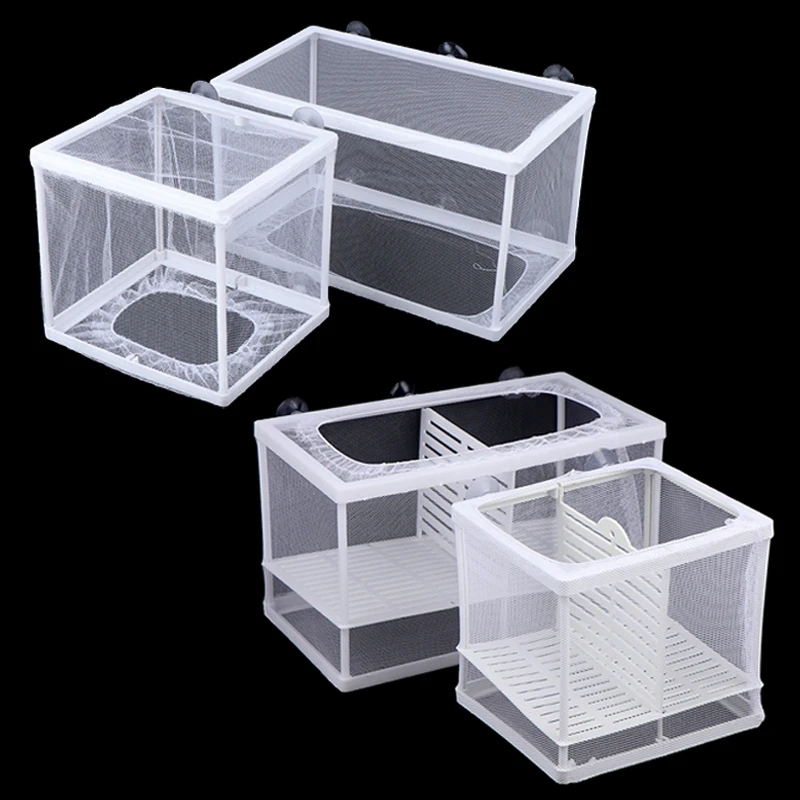 Aquarium Hatchery Fish Tank Incubator Net With Suction Cup Fish Isolation Breeding Net Box for Baby Fishes Clownfish Guppy White