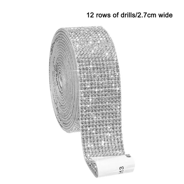 Self-Adhesive Crystal Rhinestone Diamond Ribbon DIY Decoration Sticker with Rhinestones for Arts Crafts DIY Car Phone Decoration Silver white-2.7cm