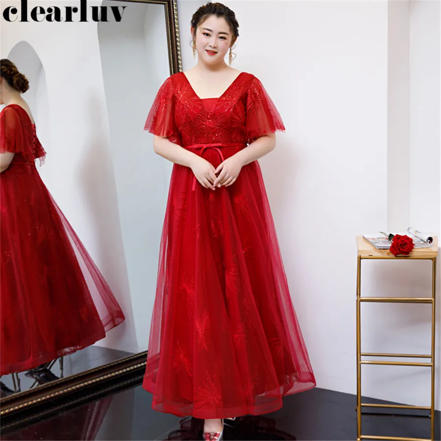 

Evening Dresses Long Sequines Crystal Robe De Soiree T301 New Short Sleeve Women Party Dresses 2019 Plus Size Lace Up Ball Gowns