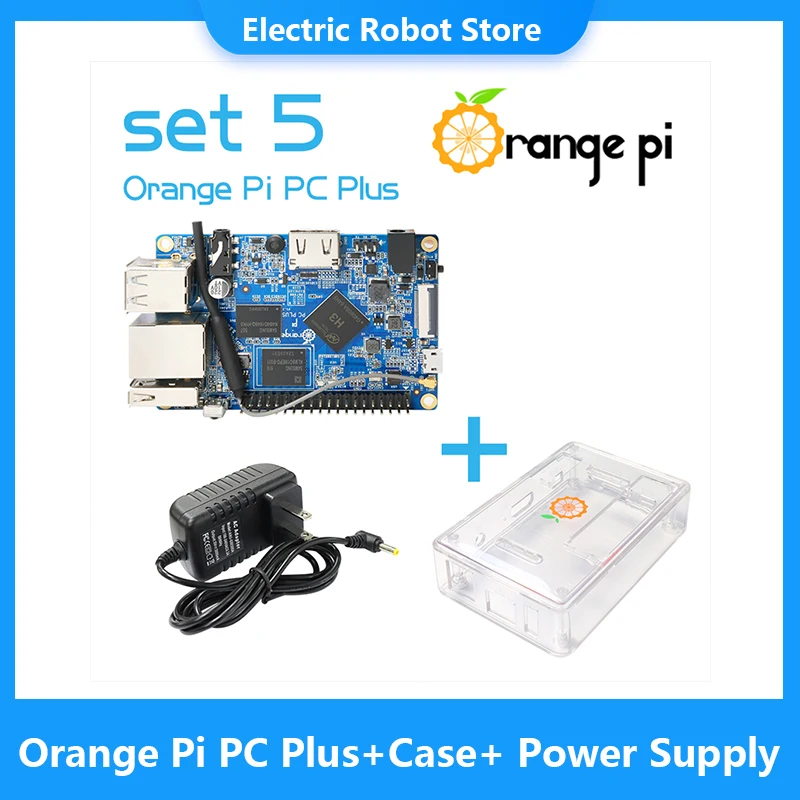 Orange Pi PC Plus + прозрачный чехол из АБС-пластика + блок питания, работает на Android 4,4, Ubuntu, Debian Image