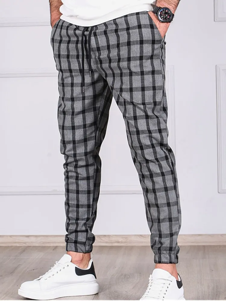 2022 Christmas trend new Autumn and Winter Men’ s Sport Pants, Boys Plaid High Waist Trousers lattice pattern Pencil trousers men's khakis