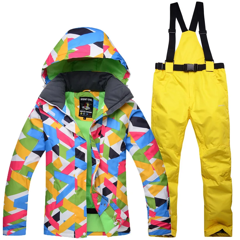 Комплекты для сноубординга, зимний женский лыжный костюм, для спорта на открытом воздухе, теплый, ветрозащитный, водонепроницаемый, дышащий, женский, для снега, лыжный костюм, куртка и штаны - Цвет: Yellow Set