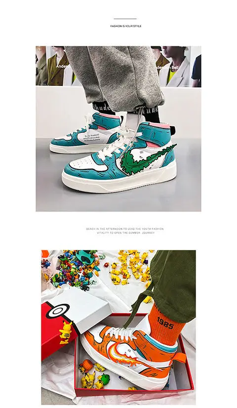 New Pokemon Pikachu Cotton Shoes Joint Mandarin Duck Men Shoes Student Sports Shoes Air Force One high-top Sneakers Trendy Shoes black ripped jeans