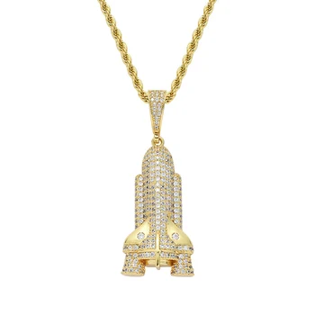 

Hip Hop AAA CZ Zircon Stone Paved Bling Iced Out Rocket Spacecraft Pendants Necklace for Men Rapper Jewelry Gold Silver Color