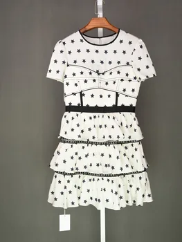 

Sp Summer Stars Printing Splicing Short Sleeve Dress 83022 Lose Money Qing