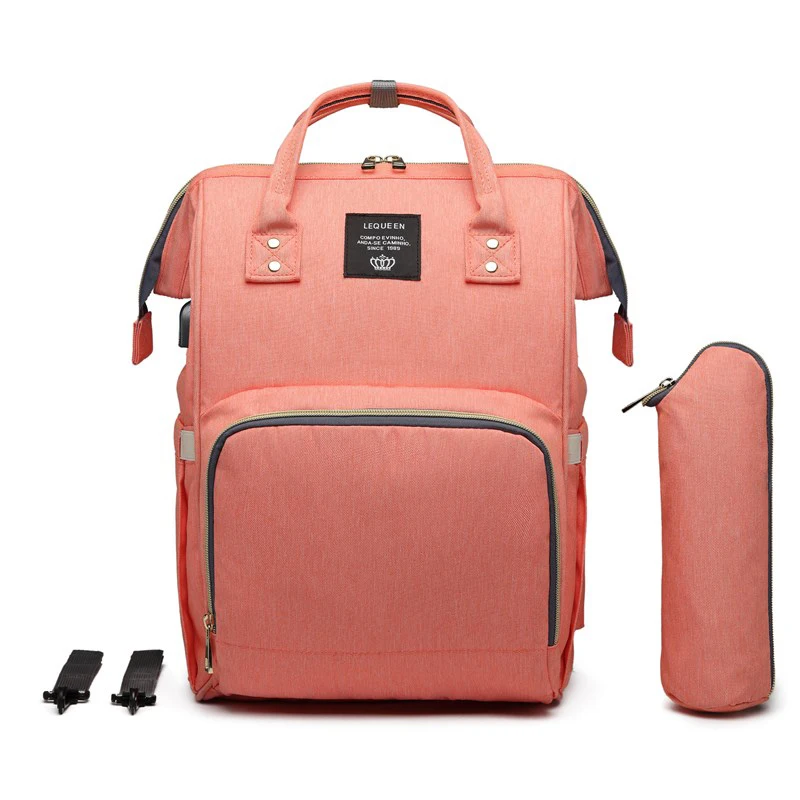 Lequeen Diaper Bag E LEQUEEN Детская сумка USB интерфейс пеленки мешок большой емкости Мумия Материнство Сумки Водонепроницаемый дорожный Рюкзак пеленки для ухода сумка - Цвет: Lequeen Diaper Bag E