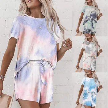 

Women's Gradient Casual Outfits Crewneck Short Sleeve 2 Piece Short Set Pajamas