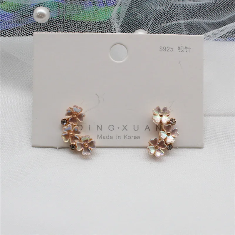 Корея дизайн модные ювелирные изделия элегантный сладкий цвет оболочки цветок серьги пресноводный жемчуг кристалл серьги для женщин