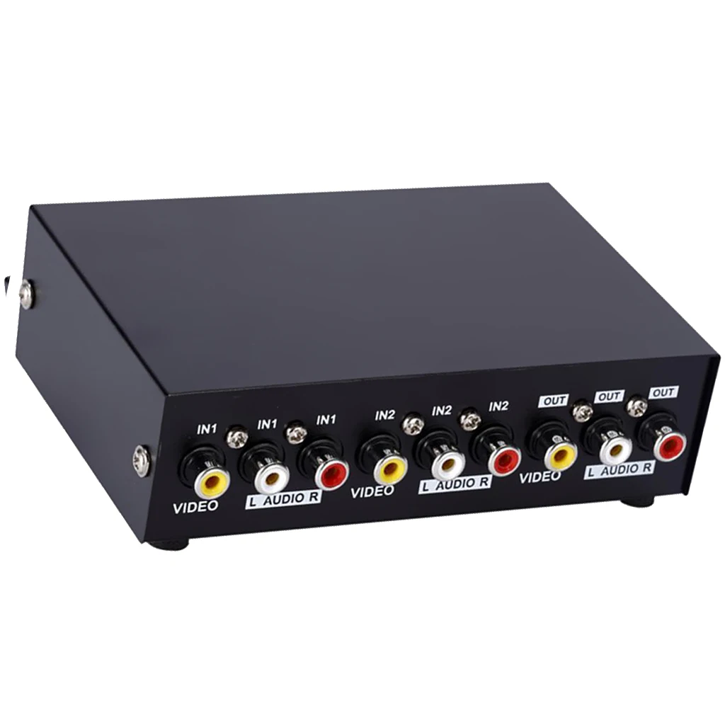 

2 Port AV Switch 3 RCA Splitter Adapter 2 Input 1 Output L/R Audio Video Switcher Selector Box Button Manual Switches