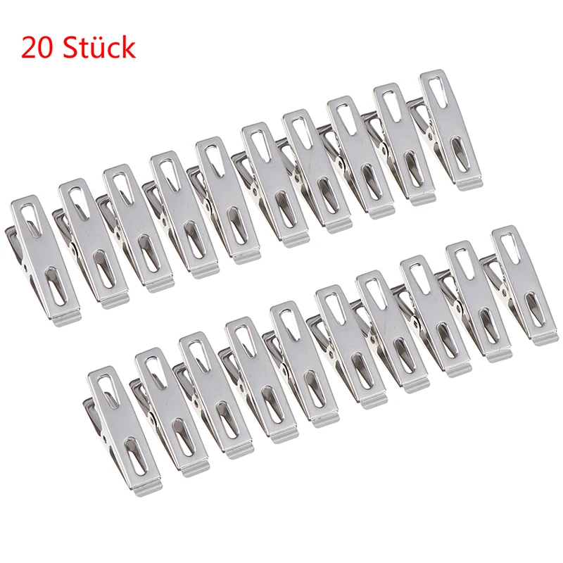 20pcs Stainless Steel Towel Clothes Pegs Clip Hang Pins Laundry Clamps Windproof D3 Hanging Clothes Kitchen Bathroom Organizer