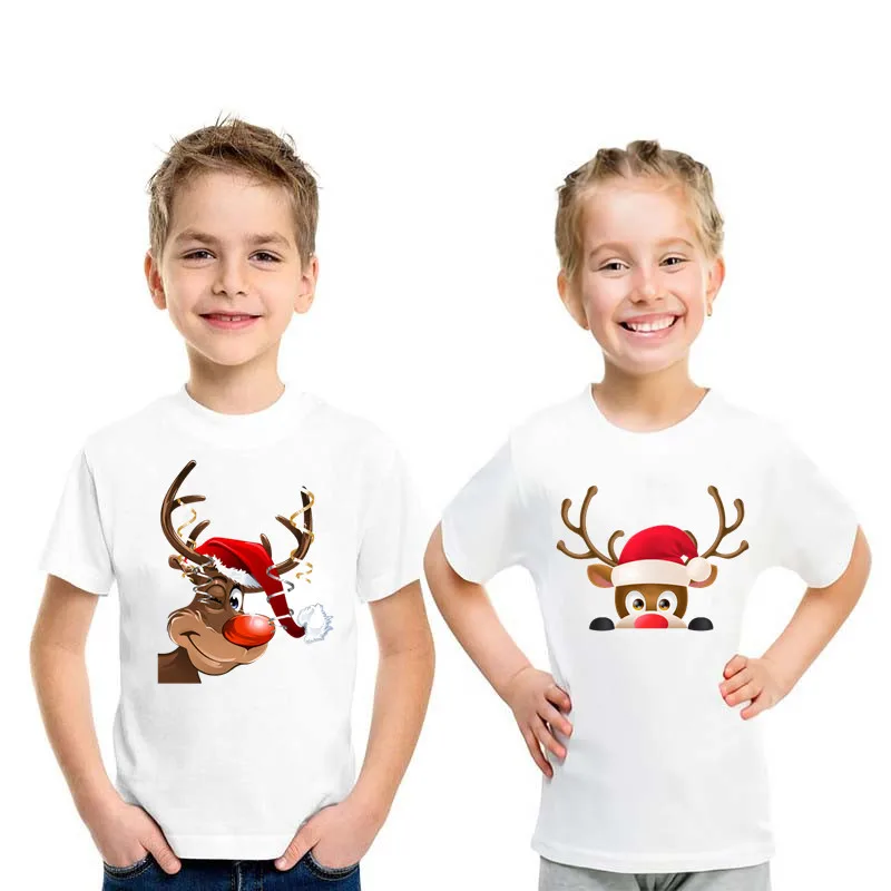 

Merry Christmas Cute Deer and Santa Cartoon Kids T-shirts Funny Boys T shirt Baby Girls Clothes Children Tops Present,HKP2022
