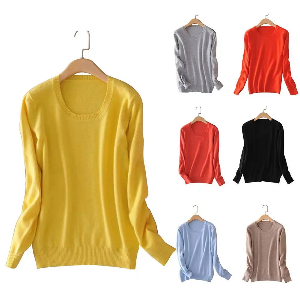 

Autumn Women Faux Cashmere Solid Color Pullover Round Neck Long Sleeve Sweater