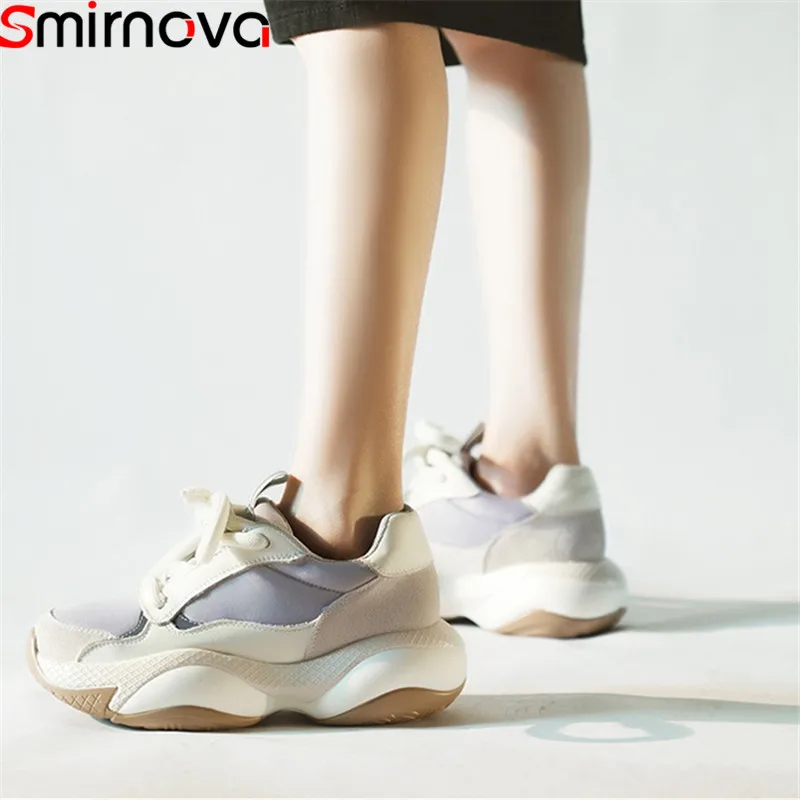 Smirnova/Новинка года; высококачественные женские кроссовки; обувь из натуральной кожи; Туфли с круглым носком; сезон весна-осень; повседневная обувь на плоской подошве