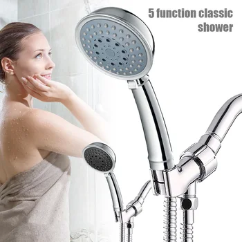 

Handheld Shower Head Set 5 Spray Settings Showerhead with Hose and Adjustable Brass Joint for Home Bathroom TN88