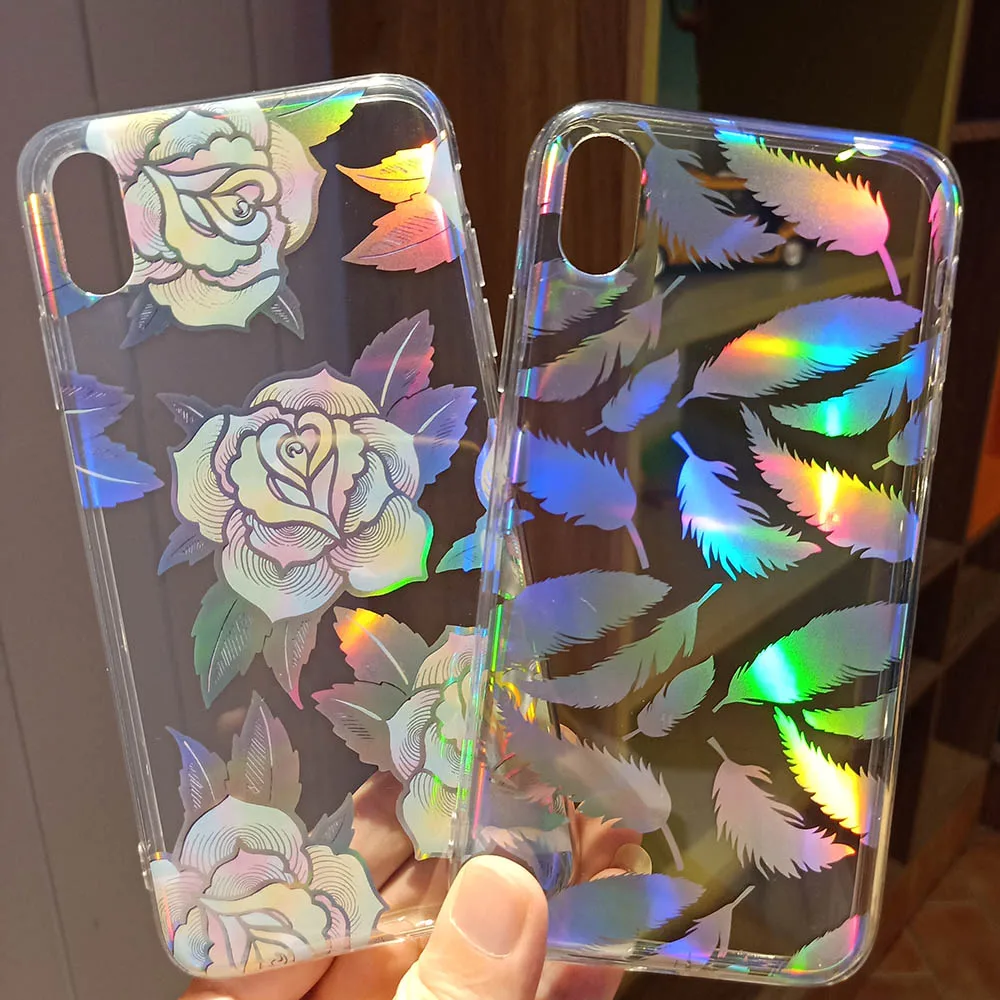 Роскошный чехол с градиентным лазерным покрытием для iPhone 12 11 Pro XS Max XR прозрачный