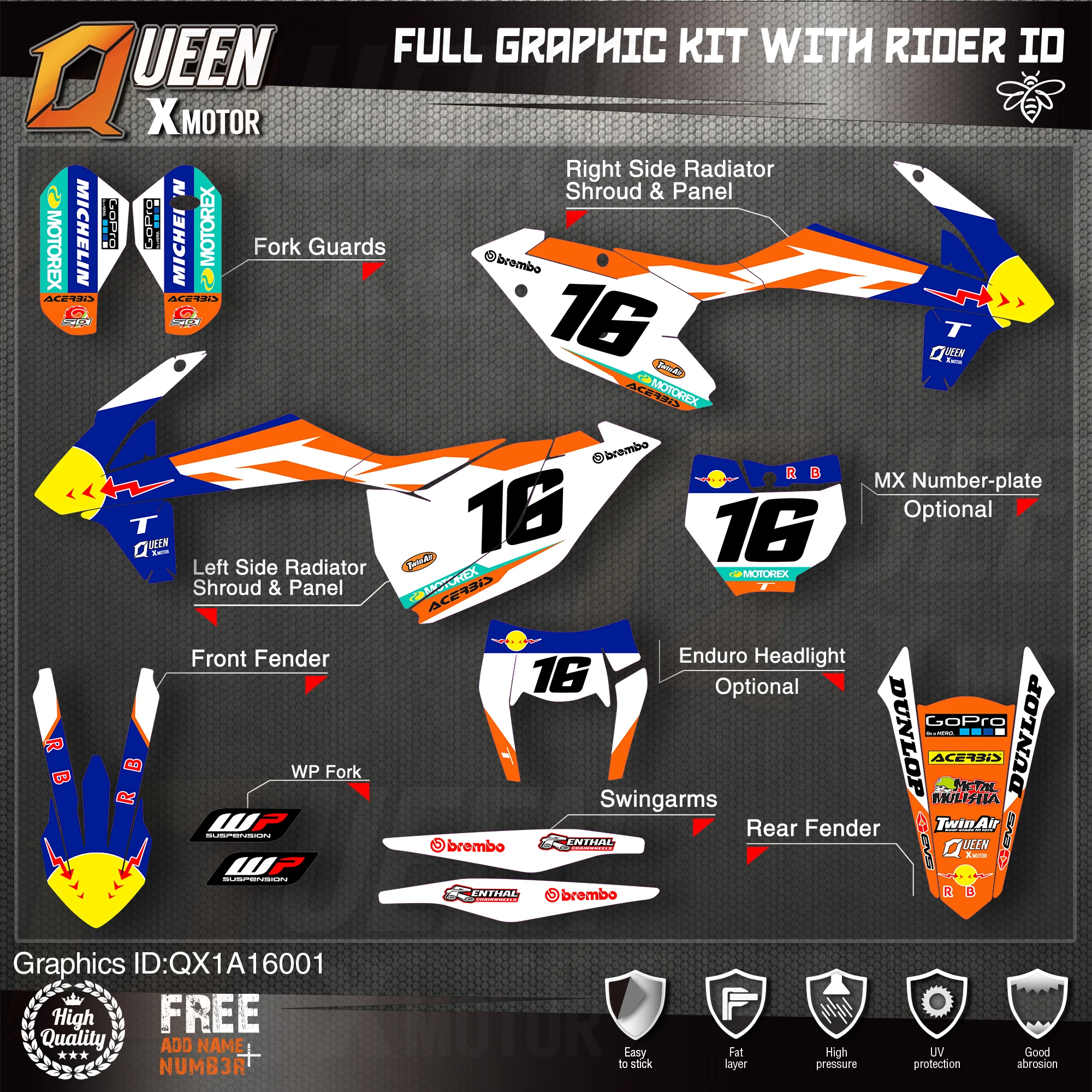 Графические наклейки QUEEN X MOTOR Custom Team Набор наклеек 3M для KTM 2016 2017 2018 SX SXF 2019 EXC XC W