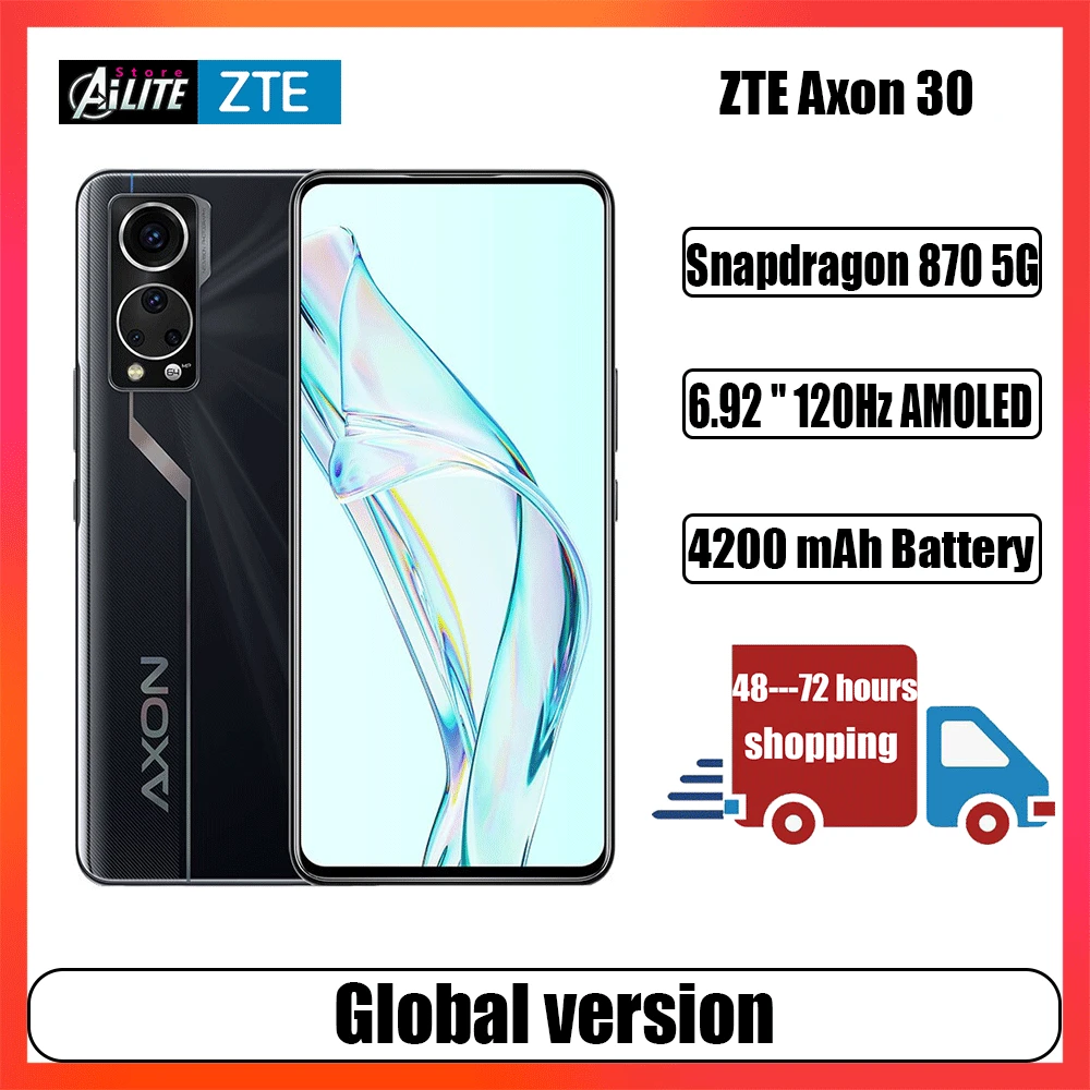 Global version ZTE Axon 30 smarthphone6.92 inches 120Hz Full Screen Snapdragon 870 64MP camer 4200mah battery Fast charging 65W cell phones with 5g capability