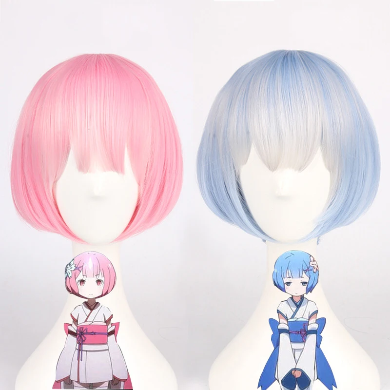 Парик для косплея Rem Ram с аниме Re ZERO синтетический Хэллоуина карнавала вечерние