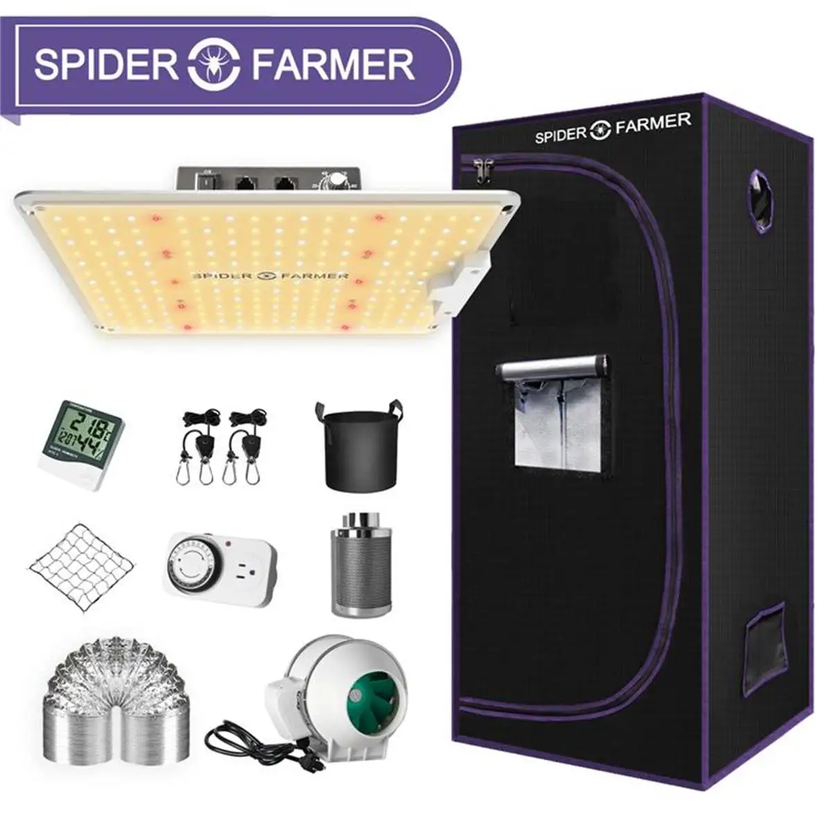 Spider Farmer 1000W LED Grow Light+70x70x160cm Grow Tent Kits with Carbon Filter System For Indoor Seeding VEG Plants Flowers