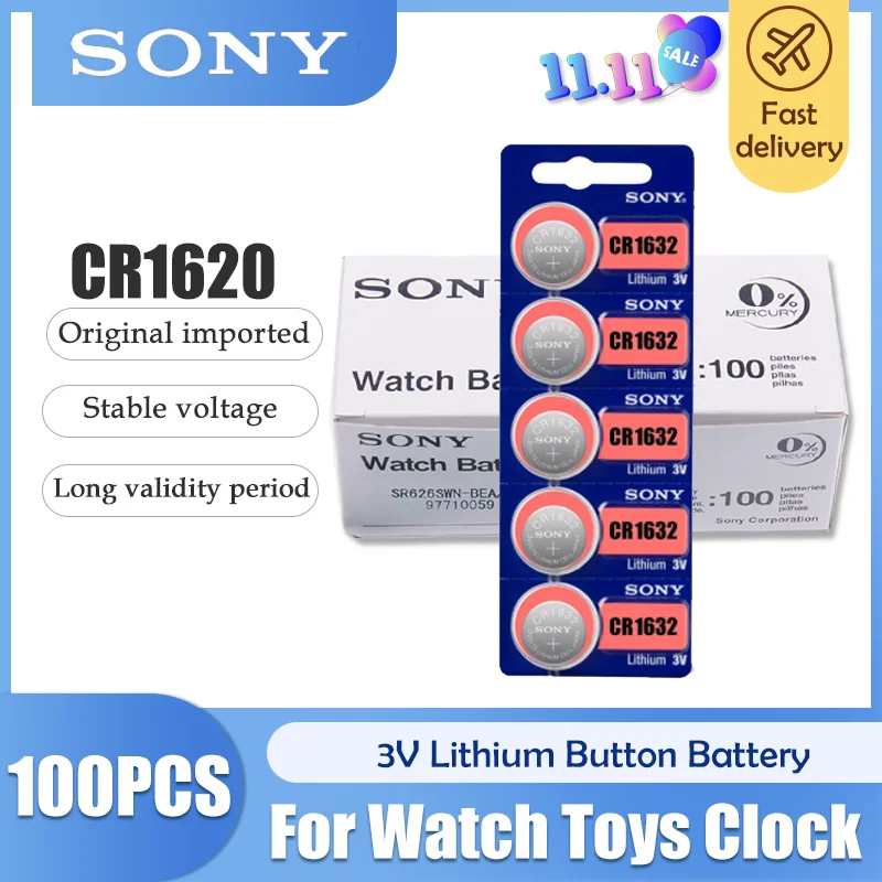 100 шт./лот sony CR1620 100% оригинальная литиевая батарея для автомобильных ключей часы с