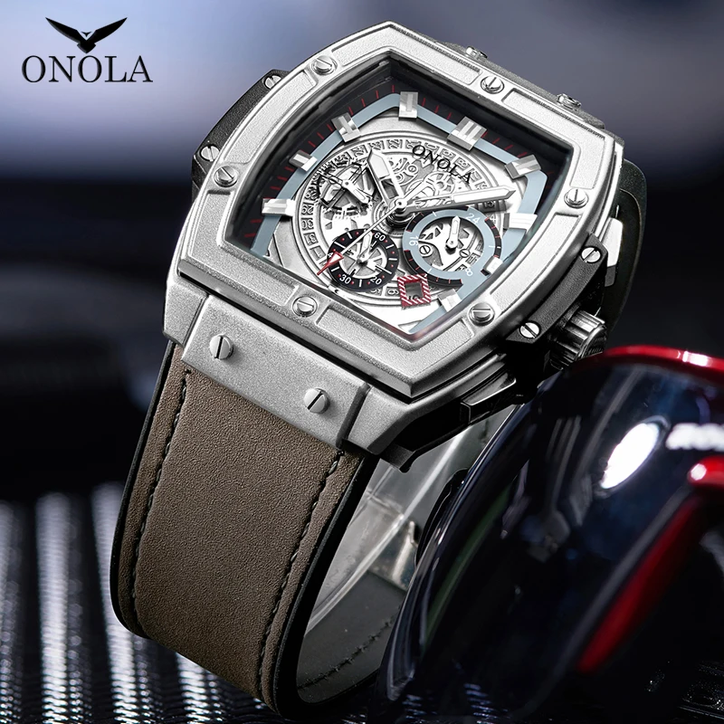ONOLA tonneau квадратные большие кварцевые часы мужские многофункциональные lumious наручные часы модные повседневные крутые оригинальные мужские часы