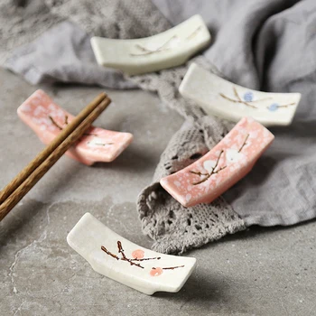

8pcs Chopsticks Rest Plum Blossom Pattern Ceramic Chopsticks Rest Japanese Style Chopsticks Stand Rack Spoon Fork Knife Holder