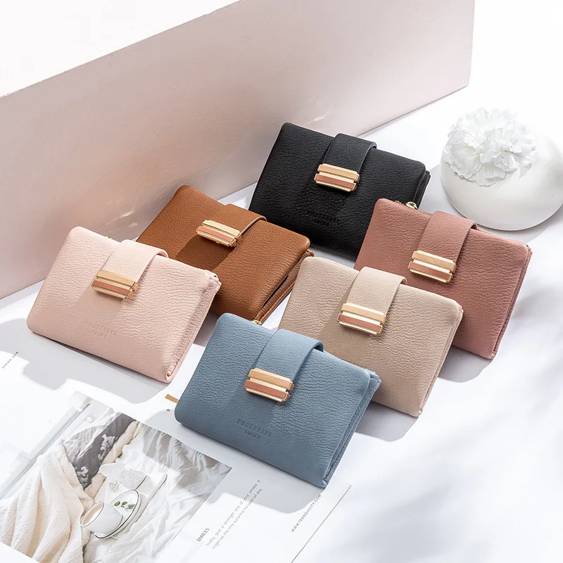 New retro elegant women's short wallet ladies foldable short coin purse simple student leather wallet coin bag