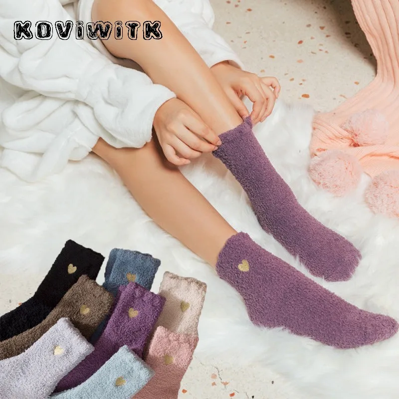 Женские хлопковые утолщенные кашемировые носки для женщин, женские пушистые дышащие Теплые повседневные короткие носки для девушек, женские художественные носки