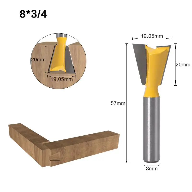 E 8mm Milling Cutter Bit 1/4 3/8 1/2 5/8 3/4 Dovetail Groove Router Woodwork Tools 649E - Длина режущей кромки: E