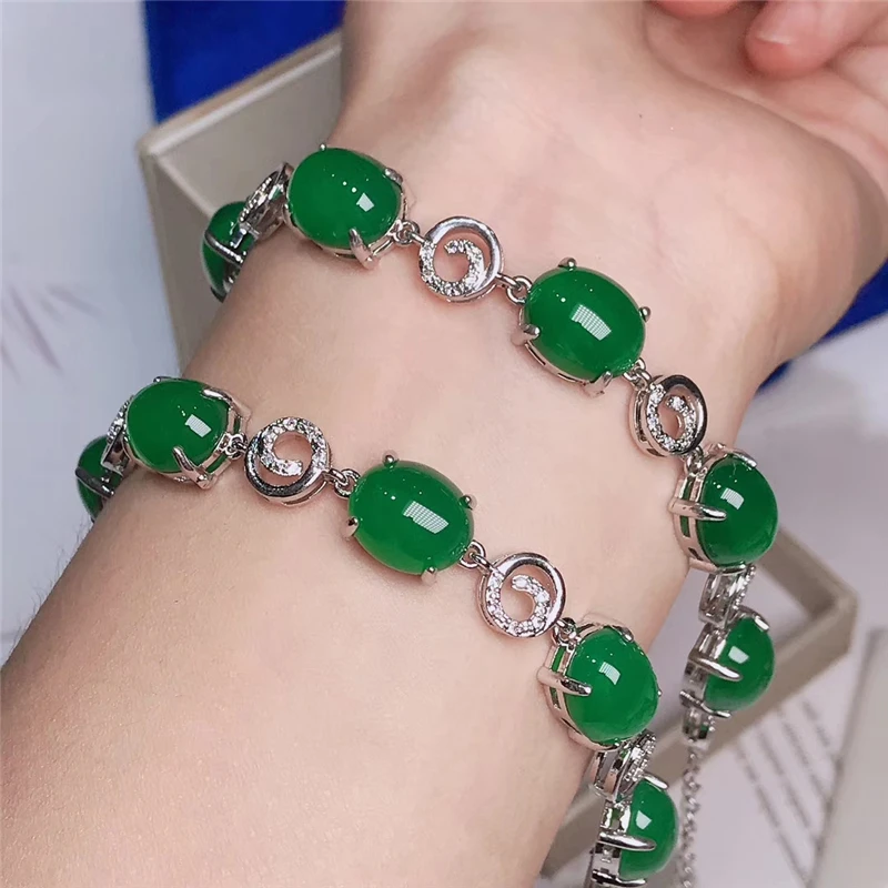 Nine Segment Green Jade Bracelet w/ 925 Sterling Silver Links TPJ