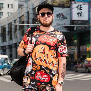 

GONTHWID New Personality Pumpkin Little Monster Print Men's T-shirt
