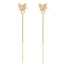 MAIKALE серьги с длинной цепочкой в виде бабочки для женщин, циркониевые золотые серебряные медные серьги-гвоздики в форме линии уха, корейские модные ювелирные изделия, подарок