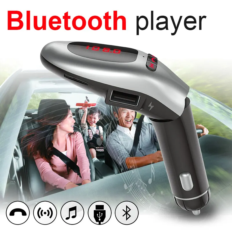 Портативный fm-адаптер передатчик Bluetooth MP3 1,2 дюйма черный+ серебристый USB зарядное устройство fm-передатчик автомобильный fm-передатчик умный