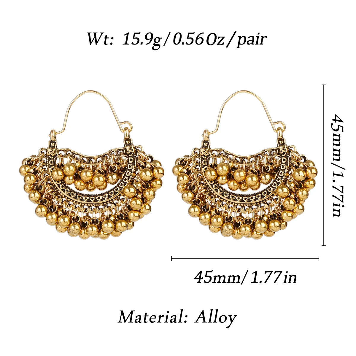 Women's Afghan Gold Color Alloy Sector Earrings Bohemian Vintage Antique Ethnic Statement Indian Egypt Jewelry golden earrings