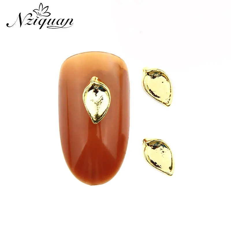 

NIZIQUAN 20pcs/bag 5*8.5mm Golden Leaf Nail Art Decoration 3D Metal Alloy Nail Sticker Art Decoration Accessories