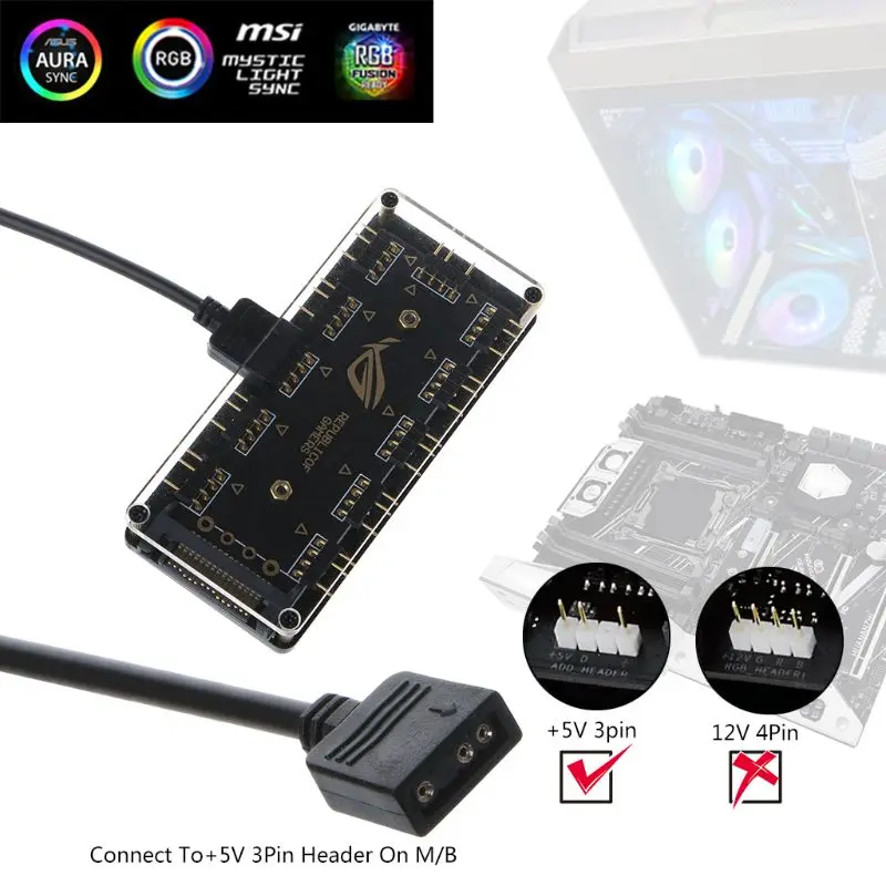 

11 Way 5V RGB LED Splitter HUB with PMMA Magnetic adsorption 5V 3Pin Controller