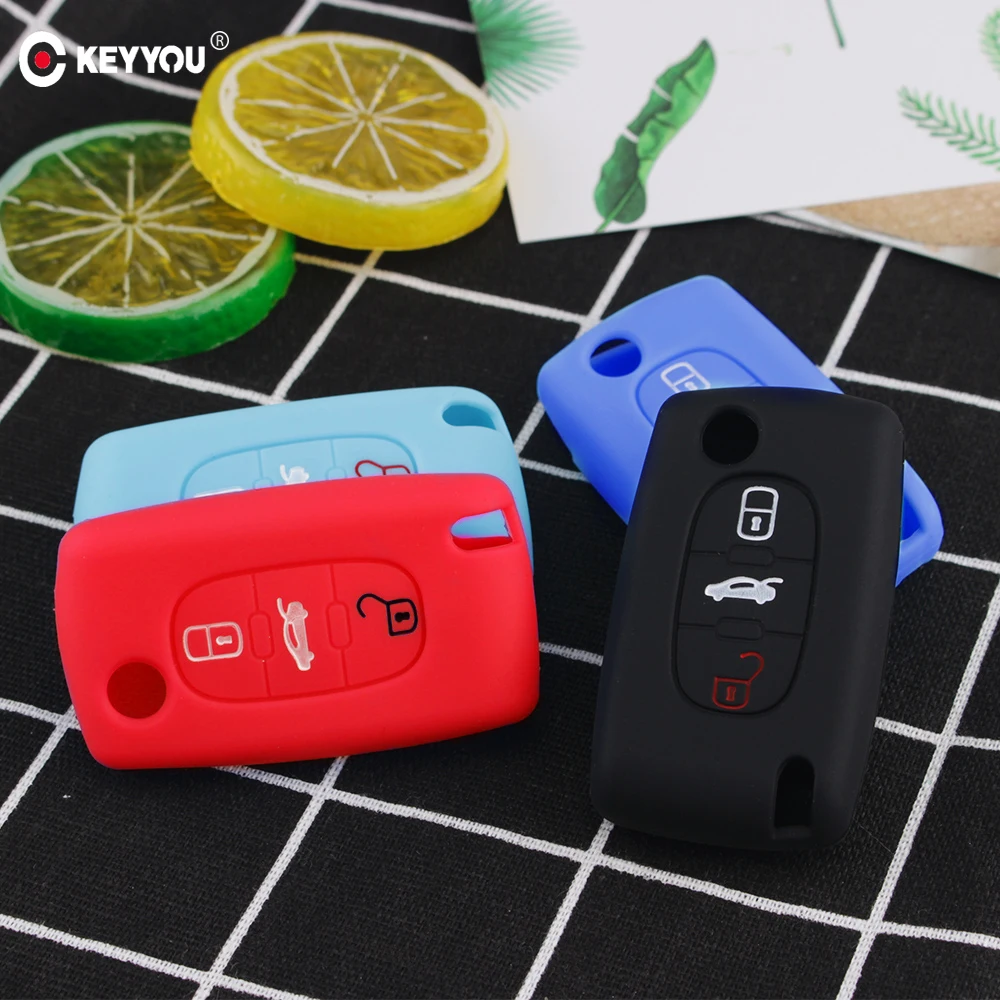 Силиконовая основа KEYYOU для Peugeot 107 207 307 407 308 607 Citroen C1 C2 C3 C4 C5 C6 C8 3 Button|fob cover|silicone key fob