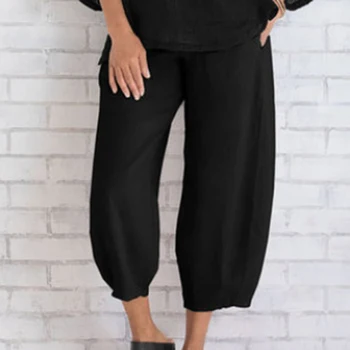 

Spring Wummer Women 2019 Fashion Pant Women Casual Soft Breathable Calf Length Pants Elastic Waist Loose Wide Leg Pants