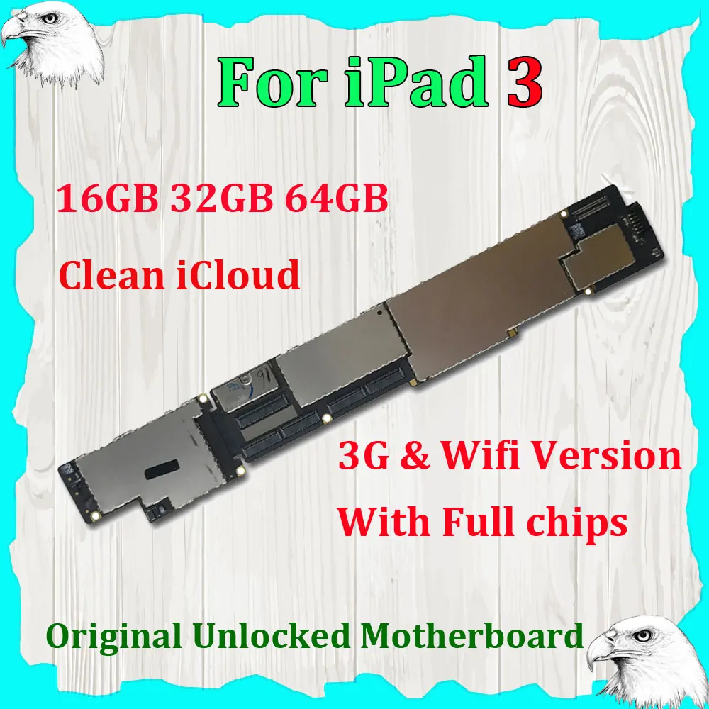 

Original iCloud Unlocked Motherboard For iPad 3 3rd Gen Mainboard A1416 A1430 Wifi/ 3G Version 16GB 32GB 64GB Logic Mother Board