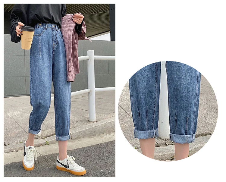syiwidii high waist jeans woman 2020 new casual fashion skyblue Harem Pants street style women street style Spliced mom jeans