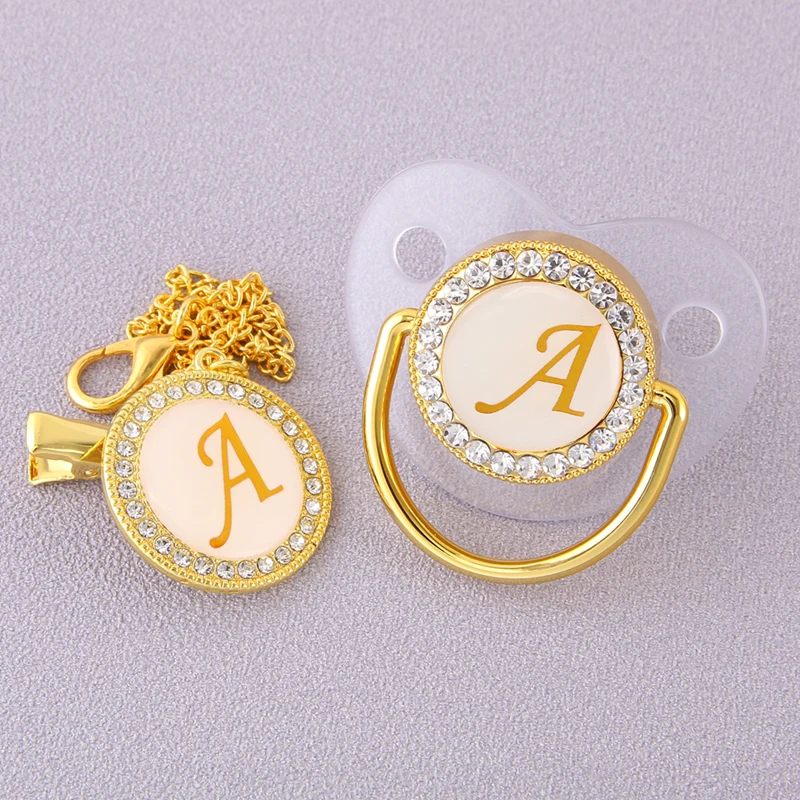 Baby-Pacifier Chain-Clip Letter Dummy Transparent Bling Initial Newborn Chupete-De-Bebe