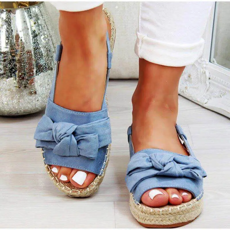 

2020 Shoes Flats Shoes Woman Peep Toe Sandalia Feminina Bowknot Shoes Casual Platform Buckle Strap Hemp Flock Sandals