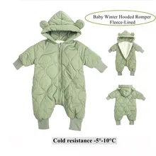 Pelele de invierno para bebé, pelele infantil con capucha de una pieza, acolchado, forro polar, cálido, ropa de salida para niños y niñas, orejas pequeñas, suave, Unisex