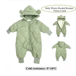 Barboteuse à capuche pour bébé, vêtement d'hiver, une pièce molletonné, chaud, pour garçons et filles, petites oreilles, mignon, doux, unisexe 