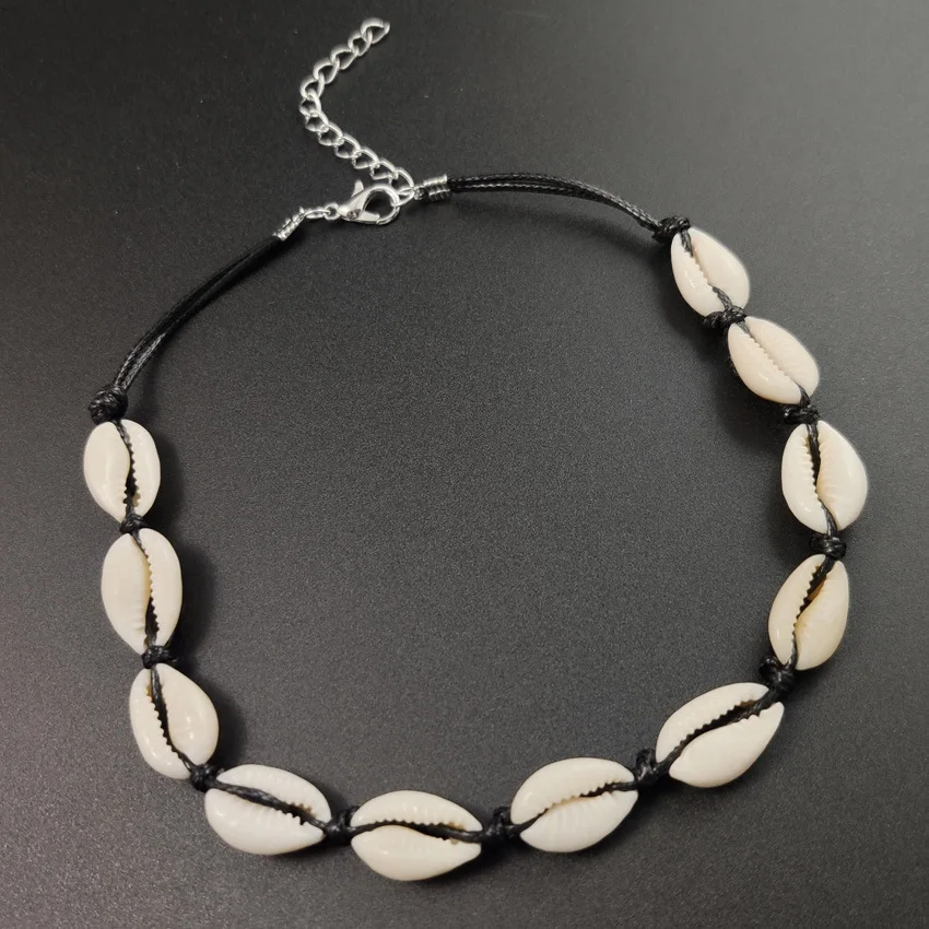2020 Hot Conch Shell Black White Rope Necklace Ladies Summer Beach Shell Collar Boho Beaded Necklace Handmade Collar Female
