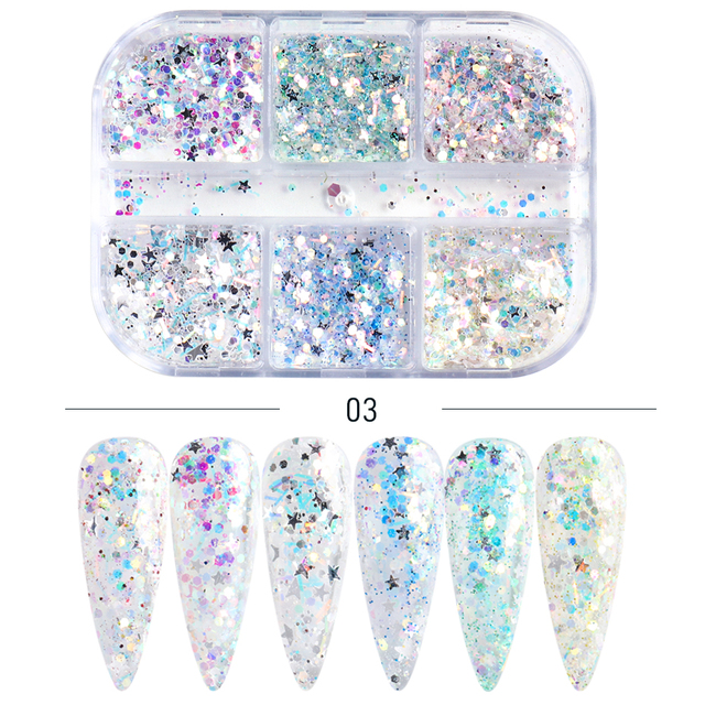 Colorful Sequins for Nails Sparkles Heart Butterfly Star Glitter Nail Flake Paillitte Nail Art Decoration Set CH1909-19