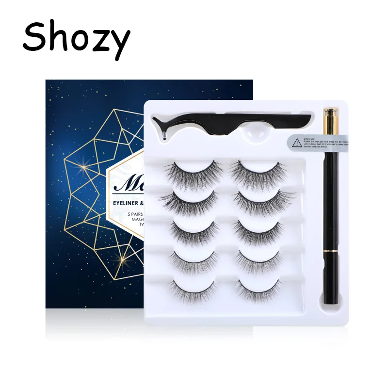Набор накладных ресниц Shozy набор без клея 3/5 пар с липкой подводкой для глаз и