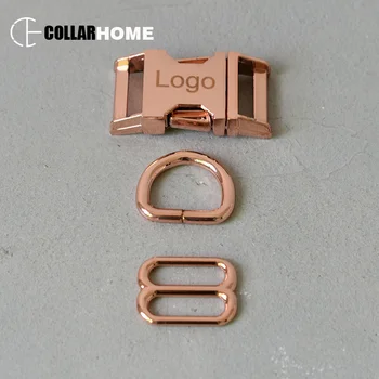 

100 sets Engrave logo metal belt buckle 15mm D rings for dog collar DIY sewing accessories tri-glides sliders clip clasp hook